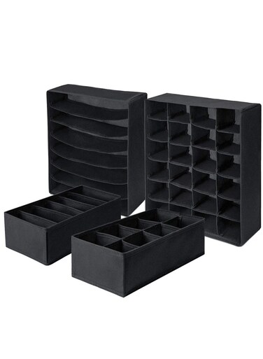 Bra Organiser Upgrade Sturdy Collapsible Drawer Divider for Socks Panties Ties Clothing Storage Drawers Set of 4 Black