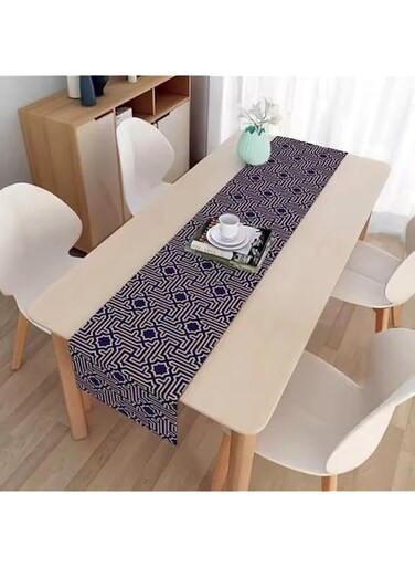 Linen Ramadan-Mandala Themed Decorative Table Runner &ndash; Modern 2025 Dining Table Decor, Elegant &amp; Stylish Islamic-Inspired Table Setting, Festive Home &amp; Party Decoration, 33x180 cm (Mandala Blue)