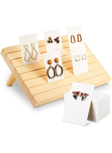 SYOSI Wooden Earring Display Stand Rustic Jewelry Organizer Business Card Holder Cardboard for Earrings Photo Display Showcase Handmade Jewelry Storage