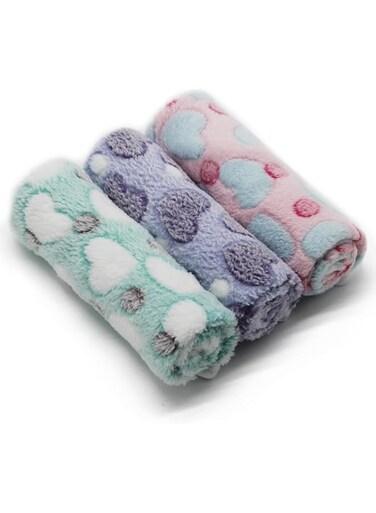 Pet Blankets Set, 3 Pcs Super Soft Fluffy Premium Fleece Dog Flannel Blanket, Pet Sleep Mat for Small Dogs Puppy Cat Kitten (Mix Love Series, Medium)