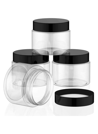 KASTWAVE 4 Pack 3.4 oz Clear Plastic Jars - Leak-Proof Round Containers for Slime, Lotion, Candy &amp; Crafts - Versatile Refillable Storage Solutions