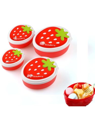 KASTWAVE 4pcs Strawberry Bento Box Set - portable food container leakproof reusable lunch holder for Kids, Adults, and Outdoor Adventures!