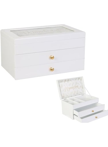 THE HOME DECO FACTORY Jewellery Box, Jewellry Organiser Boxes with 3 Drawers for Rings Bracelets Earrings Necklaces, Gift for Women