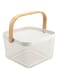 AJIODA Metal Mesh Steel Basket, Storage Organizer Basket Multi-functional Hanging Kitchen Baskets Fruit Basket Bin with Bamboo Handle for Kitchen Bathroom Picnic Decor Cabinet ., White