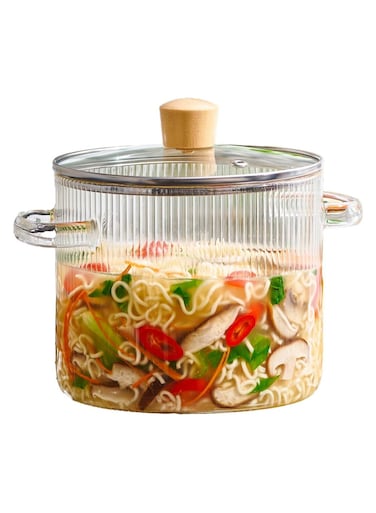 Cooking Pot with Lid - 1.6L Heat Resistant Borosilicate Glass Cookware Stovetop Pot Set - Braiser Pan, Simmer Pot with Cover Safe for Soup, Milk, Baby Food