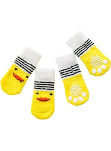 Non-Slip Dog Socks, 8 Pieces Puppy Paw Protector Socks Dog Grip Socks Covers for Dog Indoor Wear on Hardwood Floor Keep Warm (Yellow, M)