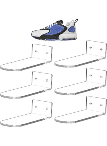 Shoe Display Shelf for Wall Floating Shoe Shelves Wall Mounted Clear Acrylic Sneaker Shelves to Show Top Shoes and Sneaker Collection or Shoes Box