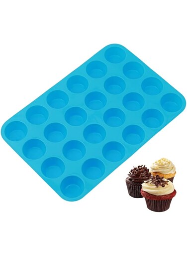 WADY Large Mini Muffin Pans - 24 Cup Jumbo Silicone Pan for Cupcakes and Premium Baking - Non Stick Tray/Bakeware - Silicon Mold, Heat Resistant up to 450&deg;F - Dishwasher and Microwave Safe - Blue