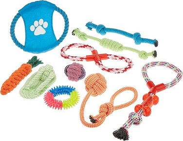 10 Pcs Pet Puppy Toys Gift Set Ball Rope and Chew Squeaky for Dog Cat
