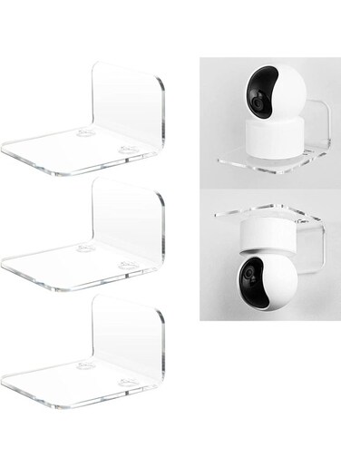 Acrylic Floating Wall Shelves Set of 3 Perfect for Security Cameras, Baby Monitors, &amp; Speakers Universal Installation with Ultra Strong Drill Free Optimal Viewing Angle &amp; Cable Management
