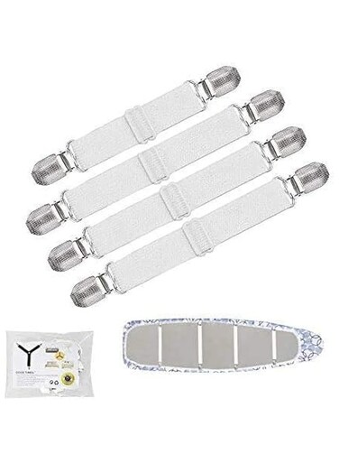 Knource roning Board Cover Clips, Adjustable Ironing Board Pad Braces Fasteners Mini Suspenders - Keep Cover Flat and Secure Tention Clips (White)