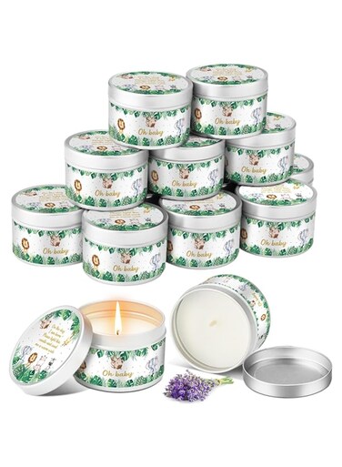 MTLEE 12 Pcs Jungle Animal Baby Shower Favors for Boys Lavender Scented Candles Bear Baby Shower Candles Baby Shower Guest Gifts Gender Reveal Party Favors Tea Light Candles with Lids (Jungle Animal)