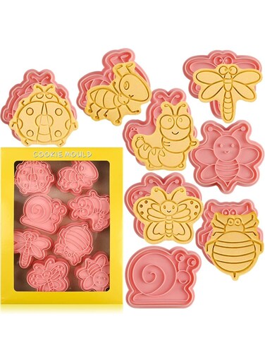 Cookie Cutters Set, 8 Pcs Cookie Cutter with Plunger Stamps, Cute Cookie Cutters for DIY Biscuit Snacks Cheese Baking