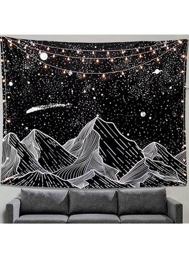 ELECDON Mountain Moon Tapestry Wall Hanging, Black and White Nature Starry Night Sky Stars Tapestry with Meteor and Galaxy Bedroom Home Wall Decor Printed Tapestry (50 Inch x 60 Inch)