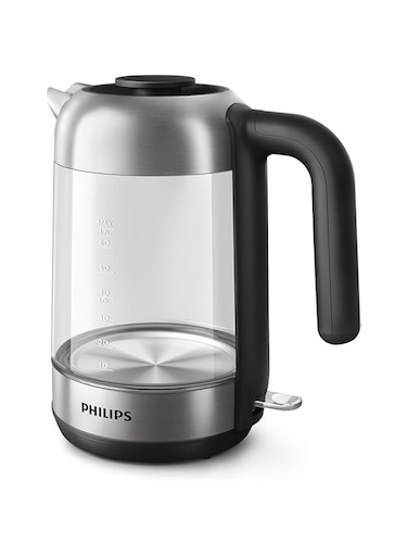 Philips Glass Kettle Series 5000-2200W, 1.7L, Blue Light Indicator, Removable lid, Metal/Transparent - HD9339/81