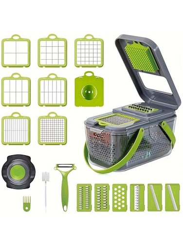 Vegetable Chopper,1 SET,22 IN Slicer with Container,Green and Grey,vegetable cutter,Kitchen Stuff, Kitchen Gadgets