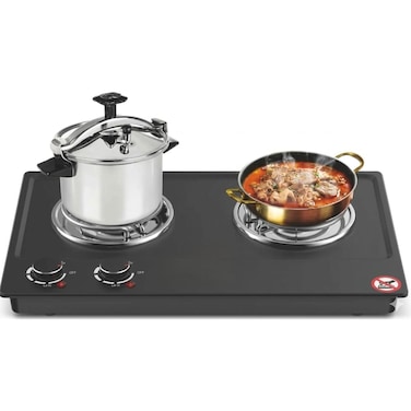 Double Burner Electric Cooktop, 2000W Portable Countertop Stove with Adjustable Temperature Control

