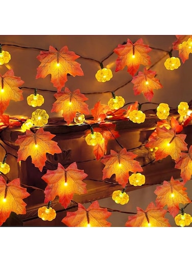Aowin Maple Leaves String Light,Fall Thanksgiving Decorations Pumpkin String Lights,3M 20LED Halloween Pumpkin String Lights,Fall Garland Leafs Lights for Holiday Party Indoor Outdoor Decor-Style-B
