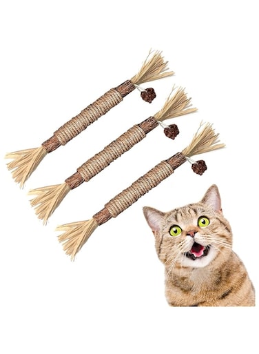 Sawanork 3 PCS Cat Chew Toys, Kitten Chew Sticks for Aggressive Chewers, Silvervine Chew Stick Toy, Large Size Catnip Toys