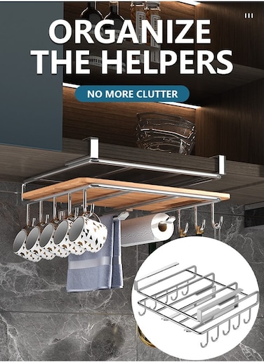 Bold and Thickened Under Cabinet Cutting Board Metal Holder Organizer, Stainless Steel Polished Under Shelf Counter Chopping Board Rack Storage for Cabinet Door