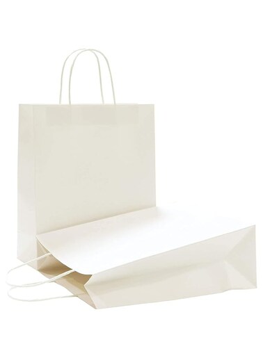 Showay Kraft Paper Bags - 48Pcs Craft Gift With Sturdy Handles Great For Shopping,Party,Gift,Birthday,Wedding,Party Celebration,Lunch,Merchandise And Retails (White, 21 * 15 * 8 Cm)