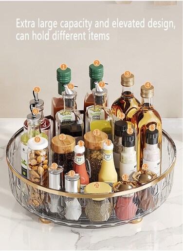 360 degree rotating kitchen storage box, space-saving unit for spices, condiments, cosmetics, storage shelves in the bathroom, large capacity shelves