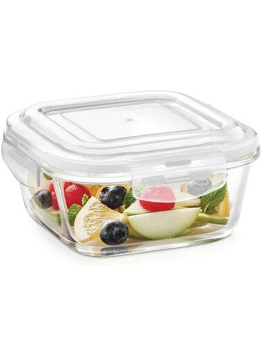 Klip-N-Store Square Glass Storage Container With Air Tight Lid Food Storage Container Microwave Safe Container 1.2 Ltr