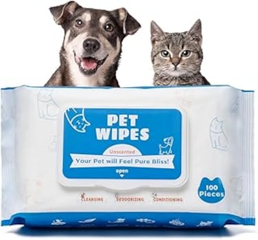 Spanielbuns Cat Wipes - All Purpose Pet Grooming Wipes Wet Tissues - Quick Cleaning Deodorizing for Bums, Body, Paws, Ears - 1 Travel Pack of 100 Wipes
