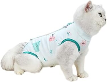KASTWAVE Dog/Cat Clothing Professional Recovery Suit With Anti Licking for Abdominal Wounds or Skin Diseases, Indoor Clothing E-Collar for Cats After sterilization, Surgery - Green L