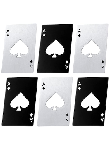 Poker Card Bottle Openers, 6Pcs Stainless Steel Can Openers Beer Opener Ace Card Bottle Cap Openers Poker Cap Openers, for Wedding Birthday Party Bridal Shower Table Tools Supplies, Good Gift For Him