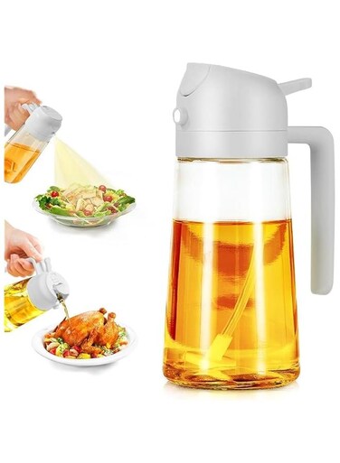 Oil Sprayer for Cooking, 2 in 1 Oil Sprayer for Cooking, 470ml/16oz Glass Oil Spray Bottle with Pourer, Cooking Oil Spray Glass for Used for Air Fryer, Baking, Grilling &iuml;&raquo;&iquest; (White)