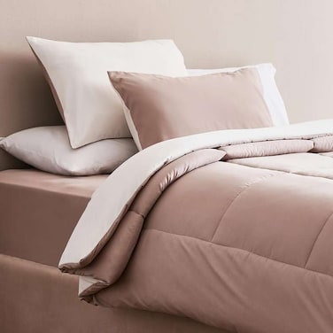 Home Everyday 3-piece Reversible Queen Comforter Set 200x240cm - Dark Beige/Ivory