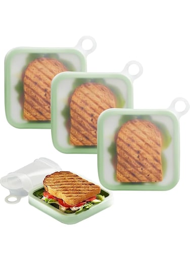 3 Pcs Sandwich Containers, Silicone Sandwich Storage for Lunch Boxes, BPA Free, Leakproof, Reusable Sandwich Holder for Fruit,Salad,Snacks and Food Storage, Microwave Freezer &amp; Dishwasher Safe