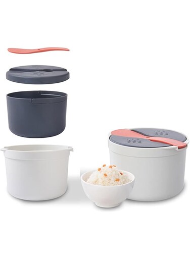 Paporich Microwave Rice Cooker, Rice Steamer and Pasta Cooker with Strainer, 2 Layer Microwave Vegetable Steamer Non Stick, Dishwasher Safe, Microwave Steamer for Pasta, Potatoes, Vegetables(Orange)