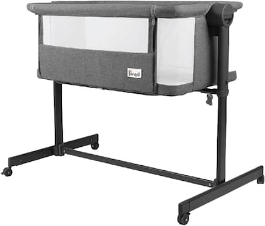 Lovely Baby Bed Bassinet LB 399, Infant Bed with Mattress, Air-flow Transparent Mesh, Lockable Wheels, 5-Adjustable Height, Age 0-6 M - Grey