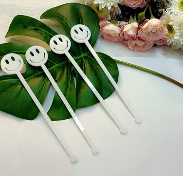 Yuxuanish Set of 20 Smiley Face Stir Sticks - Acrylic Drink Stirrers for Parties