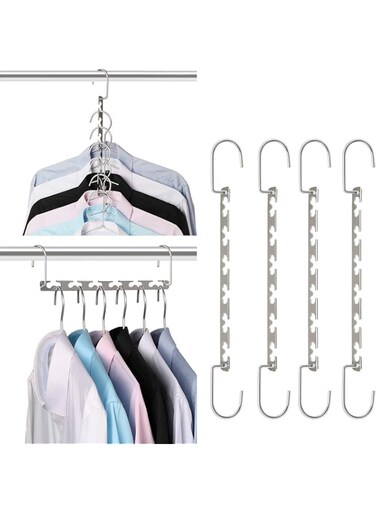 T Tersely Coat Hanger, 4 Pack Space Saving Hanger, Magic Metal Cloth Hangers, Closet Space Saver Wardrobe Clothing Magic Hangers Oragnizer Heavy Chrome Hangers, Updated Hook Design