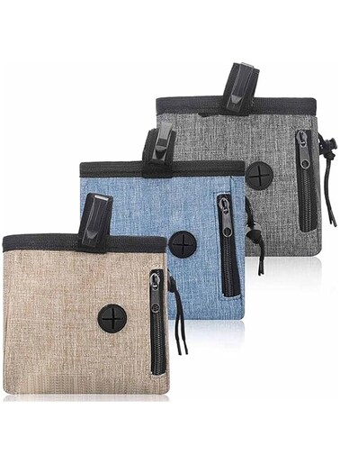 Tazweeq 3 Piece Washable Dog Treat Bag with Belt and Poop Bag Dispenser for Carrying Puppy Toys, Treats, and Food