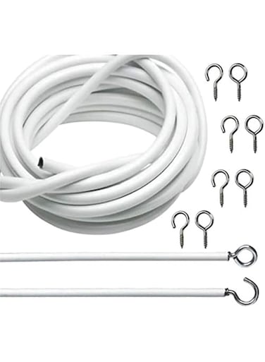 NJM Curtain Wire White Cord Cable 3 Meter with 10 Pieces Hook and Eye
