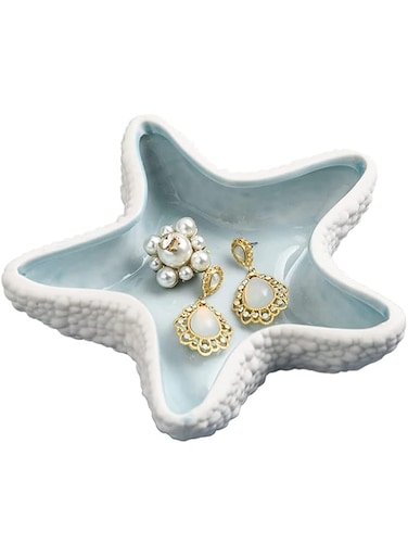 Linfye Starfish Jewelry Dish Tray Ceramic Jewelry Holder Ring Dish Trinket Tray Ceramics Tray Jewelry Dish Ocean Style Trinket Tray Dish Holder Earrings Candy Storage Holder Table Decoration Supplies