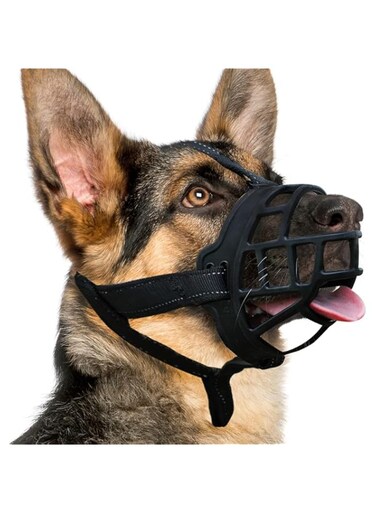 Dog Muzzle, Silicone Basket Muzzle for Small Medium Large Dogs, Soft Cage Muzzle Prevent Biting Chewing, Allow Drinking Panting, Suitable for German Shepherd (Black, 1)
