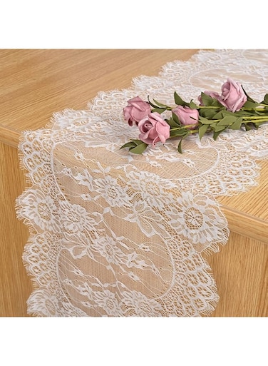 ELECDON 1 Pack Lace Table Runner White Vintage Lace Fabric Table Runner for Wedding Reception Table Overlay Floral Lace Rose Embroidered Table Runner Classy for Rustic Boho Bridal Decor (36*300 cm)