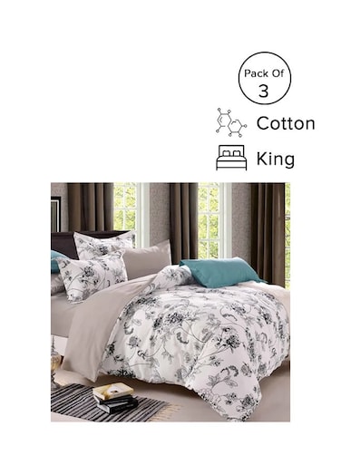 3-Piece King Size Floral Bedding Set Cotton Multicolour 220x240cm