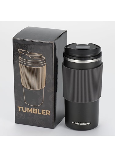 Hiecom Coffee Cup Double Wall Heat Resistant Non Slip Silicone Grip Travel Mug, Vacuum Insulated &amp; Thermal Stainless Steel Eco-Friendly Portable Tumbler Cups with Leakproof Lid for Hot Cold Drinks