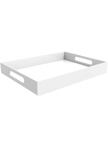 Vale Arbor White Acrylic Serving Tray for Vanity, Bathroom, Outdoor, Food and D&eacute;cor with Handles (Rectangle, Small)
