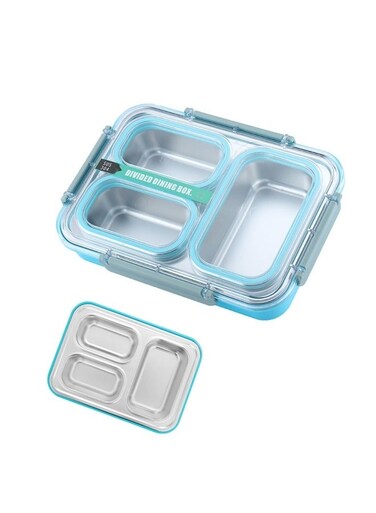 Stainless Steel Bento Lunch Box for Kids and Adults Leakproof Food Containers with 3 Compartments Reusable Airtight Lunch Container for School Office, Blue 1.2L