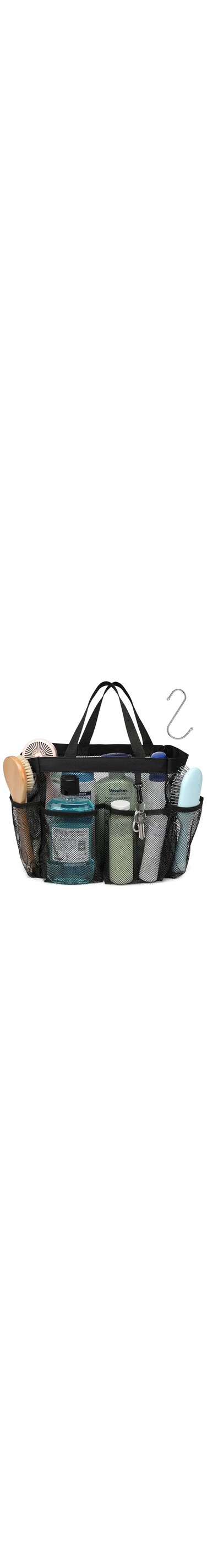 ALMEKAQUZ Mesh Shower Caddy Portable, Upgrade Deeper 7 Pockets Basket Bag Tote for College Dorm Room Toiletry Bathroom Essentials Gym Camp Quick Dry 2 handles with S Hook(Black)