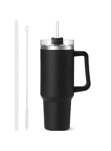 oz Tumbler with Steel Insulated Tumblers with Lids and Straw Insulated Travel Mug Iced Coffee Cup Keeps Drinks Cold for 34 Hours Dishwasher Safe, BPA Free (Black)