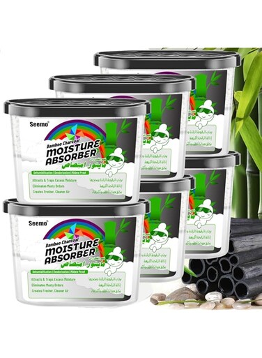 Seemo Bamboo Charcoal Moisture Absorber Boxes, Mold-proof Deodorizing Desiccant Household Dehumidifier Boxes Fragrance-Free Humidity Absorber for Bathroom Closet Wardrobe Kitchen 6 Pack(600 ml each)T