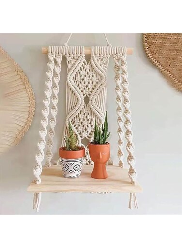 Sterefocals Hiuxume Macrame Wall Hanging Shelf Bohemian for Bedroom - Woven Rope Macrame Wall Art as Boho Bathroom Shelf Decor - Plant Hanger with Crochet Wall Hangings